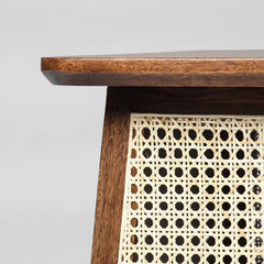 Modern Style Rattan Wooden End Table - Walnut Finish