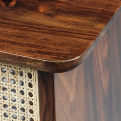 Modern Style Rattan Wooden End Table - Walnut Finish