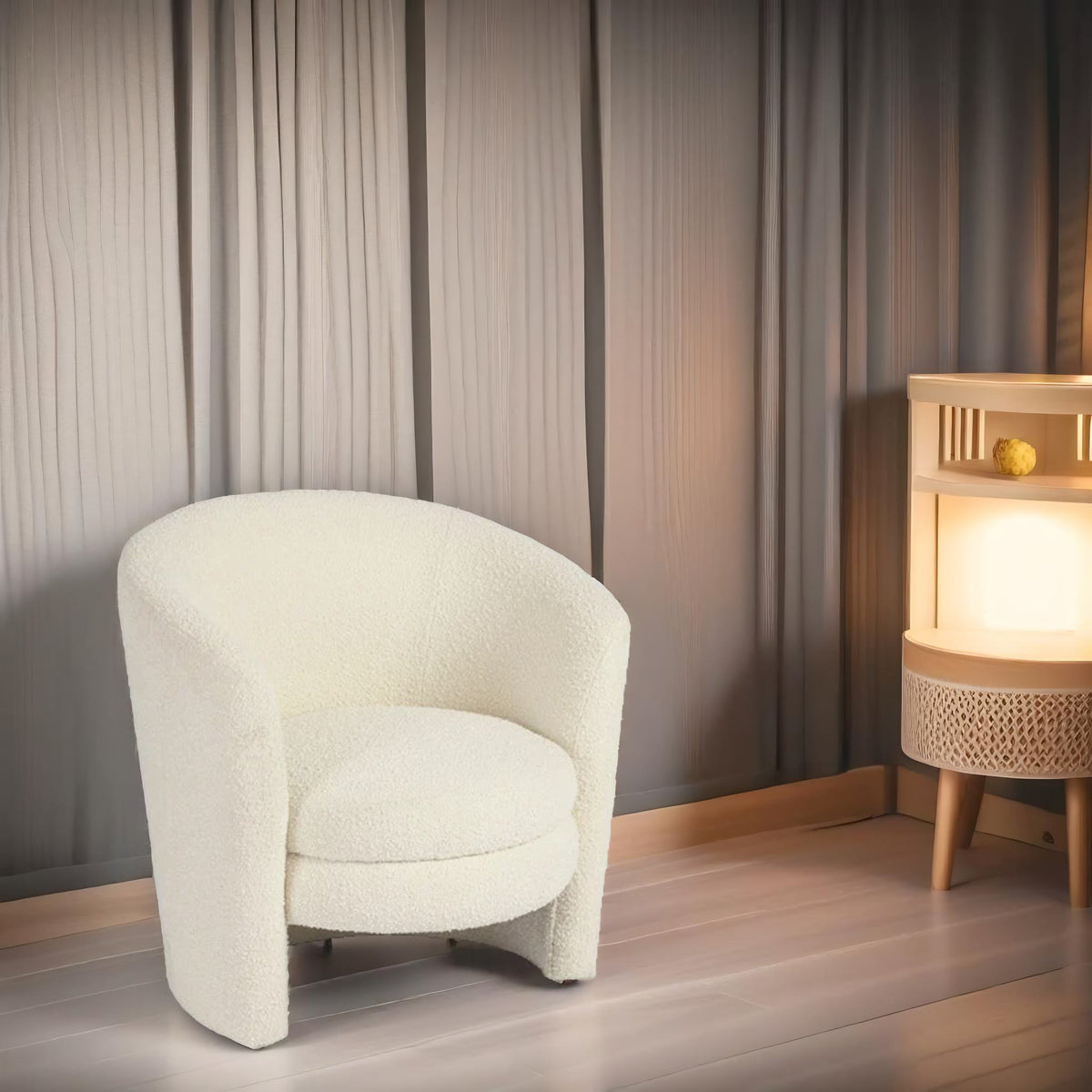 Kids Sofa Chair In White Boucle Fabric