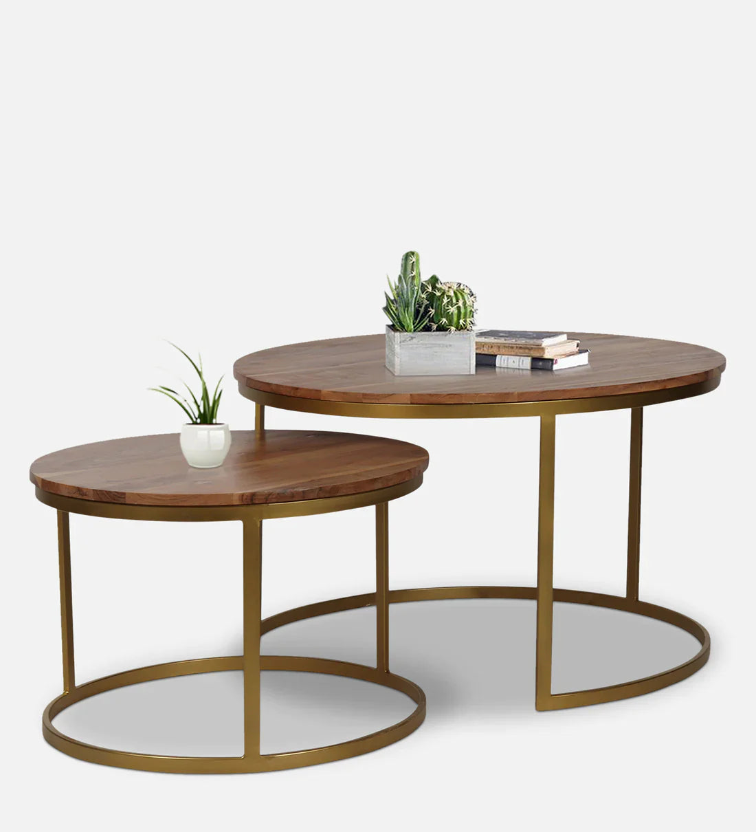 Industrial Solid Wood Set of 2 Side Table In Brown