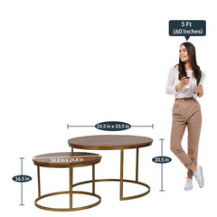 Industrial Solid Wood Set of 2 Side Table In Brown