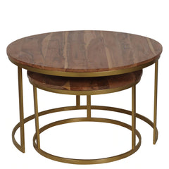 Industrial Solid Wood Set of 2 Side Table In Brown