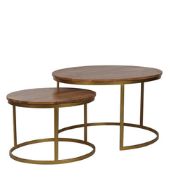 Industrial Solid Wood Set of 2 Side Table In Brown