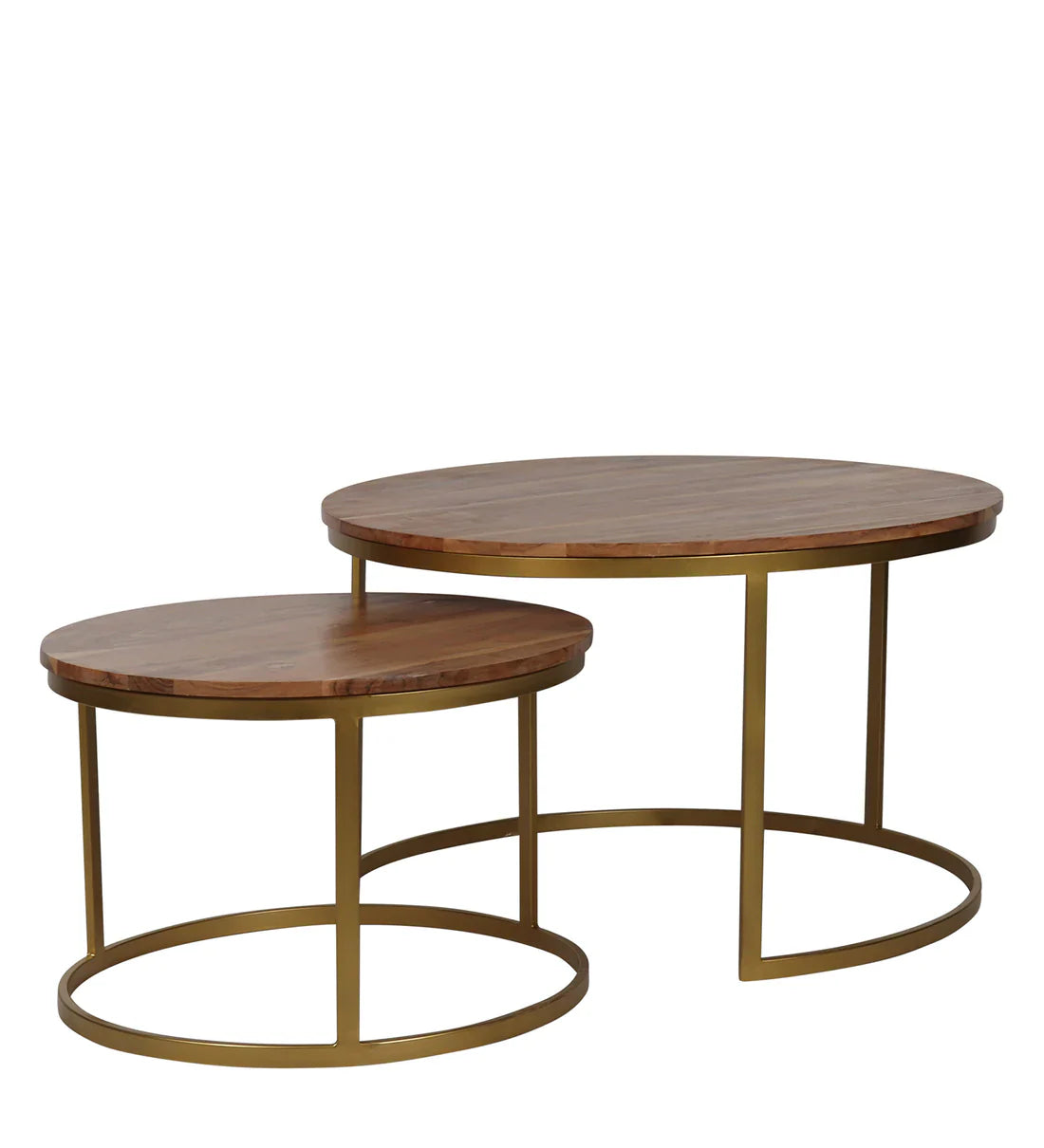 Industrial Solid Wood Set of 2 Side Table In Brown