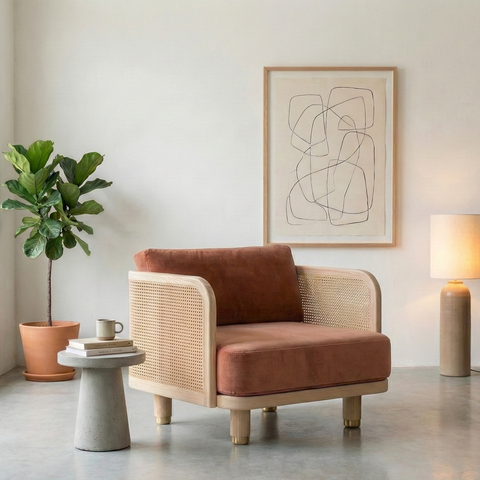 Vienna Rattan Armchair Velvet Flax