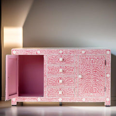 Bone Inlay Pink Floral Sideboard