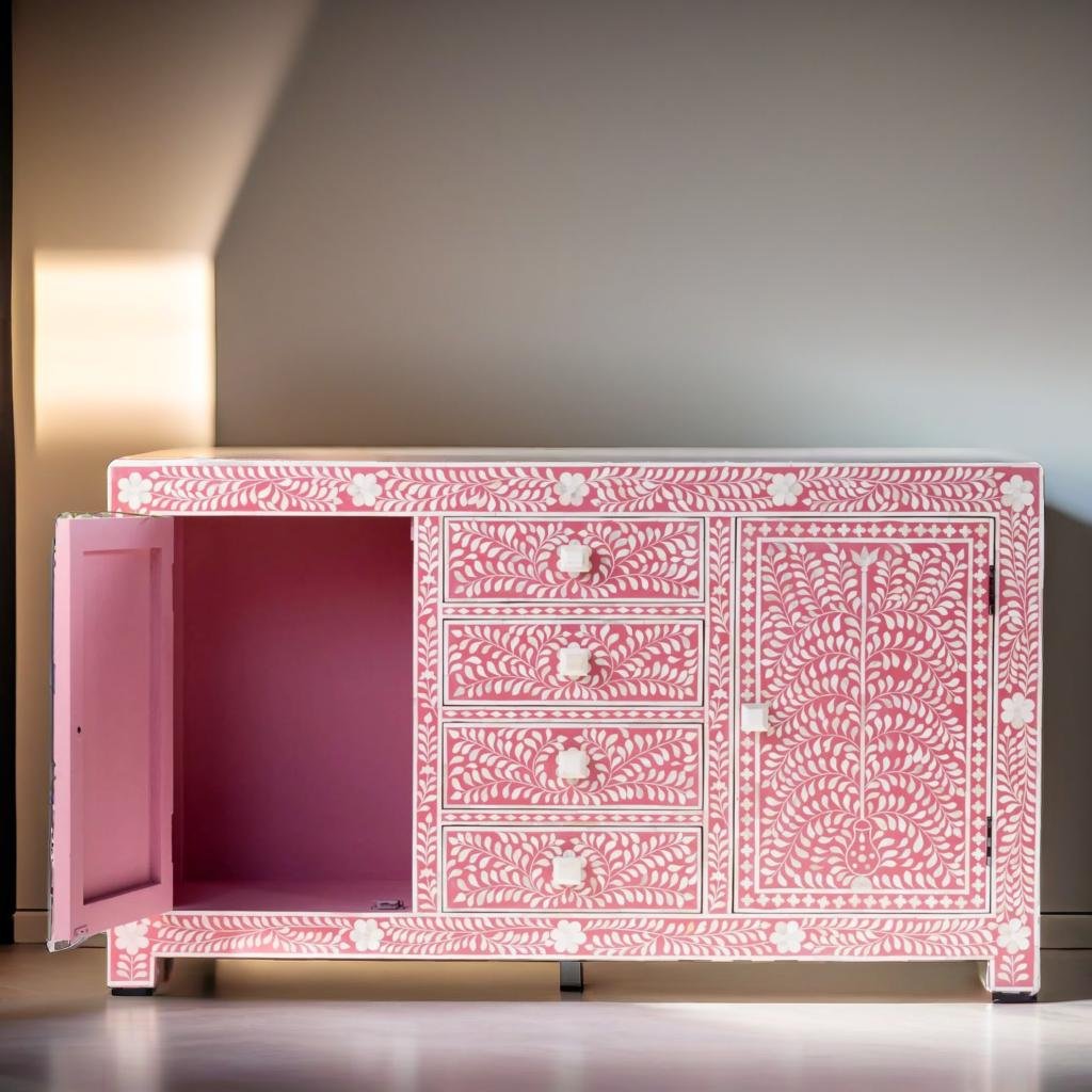 Bone Inlay Pink Floral Sideboard