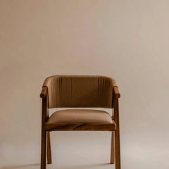 Modern Solid Wood & Leather Arm Chair - Brown Finish