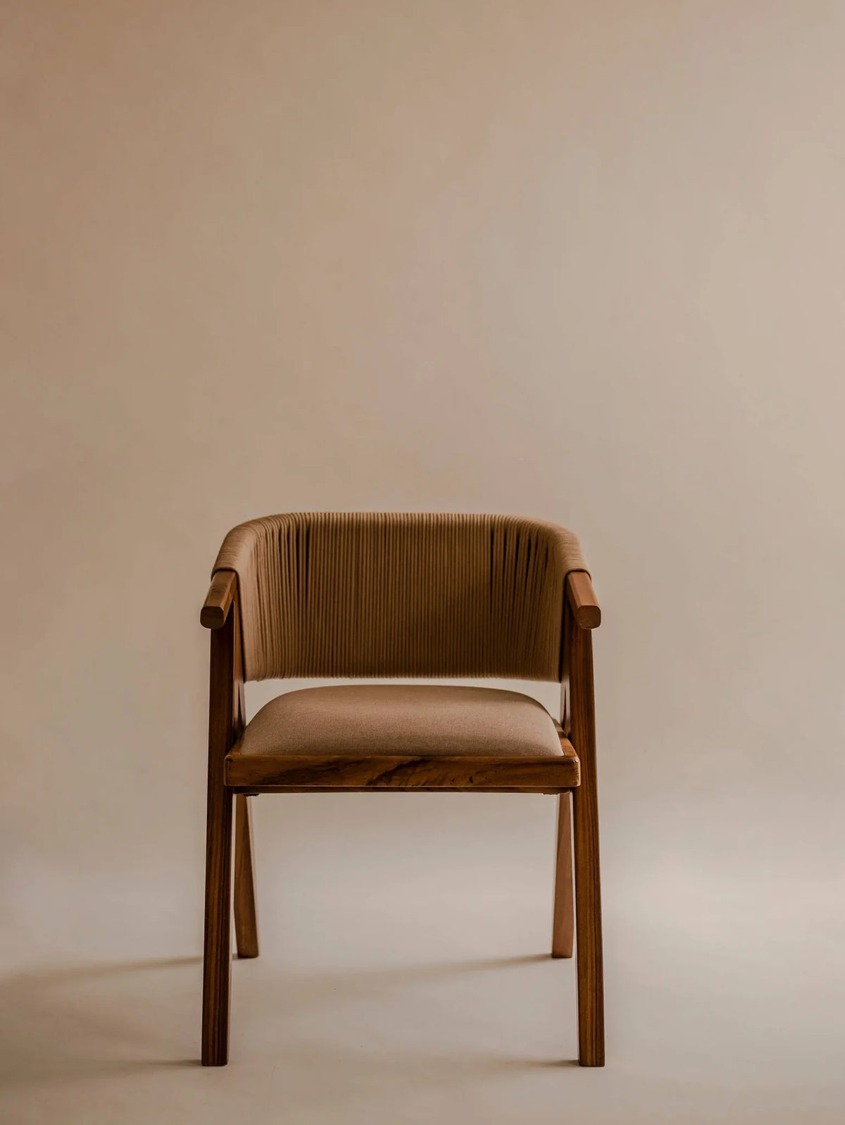 Modern Solid Wood & Leather Arm Chair - Brown Finish