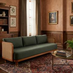 Alsace Solid Wood 3 Seater Rattan Sofa