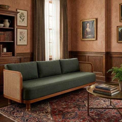 Alsace Solid Wood 3 Seater Rattan Sofa