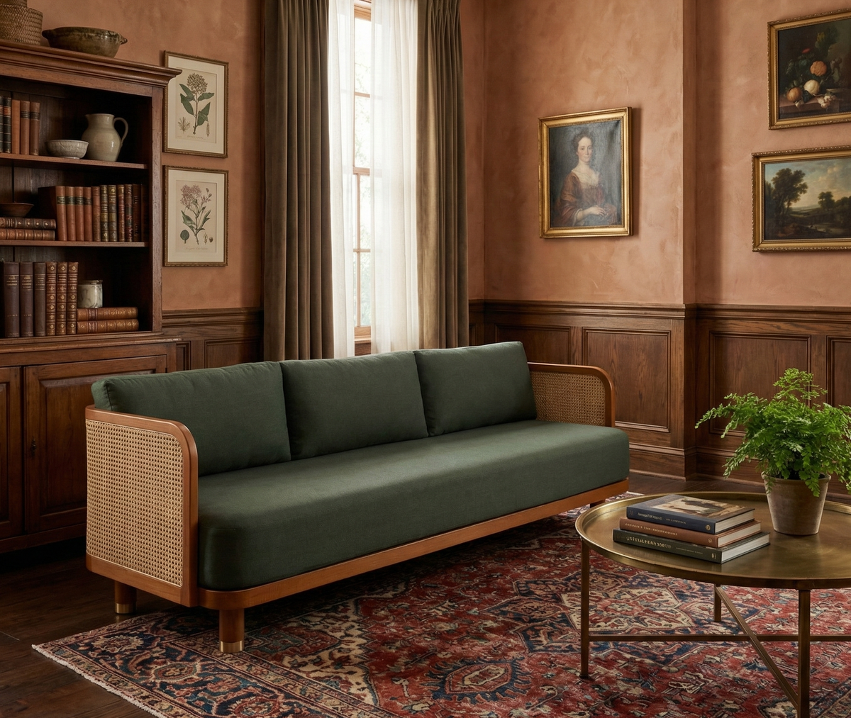 Alsace Solid Wood 3 Seater Rattan Sofa