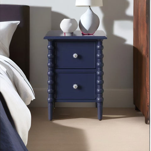 Modern Mango Wood Bed Side Table Navy