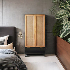 Modern Rattan Mango Wood Wardrobe