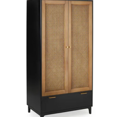 Modern Rattan Mango Wood Wardrobe