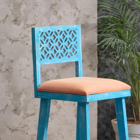 Colonial Acacia Wood Bar Chair | Blue Finish