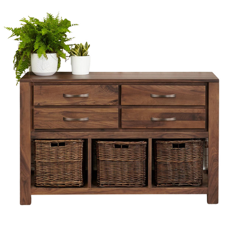 Sheesham Wood Console Table with Drawers & 3 Open Shelves