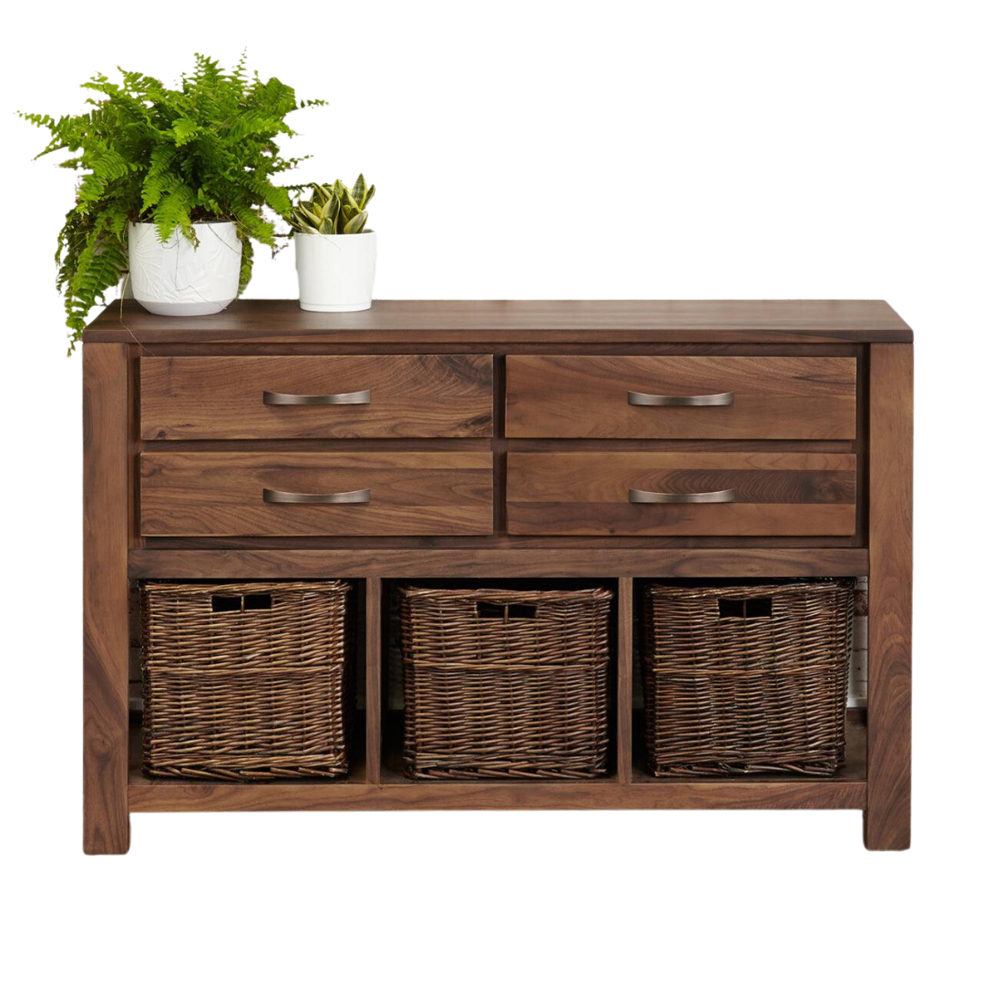 Sheesham Wood Console Table with Drawers & 3 Open Shelves