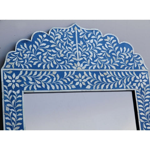 Bone Inlay Blue Floral Large Wall Mirror