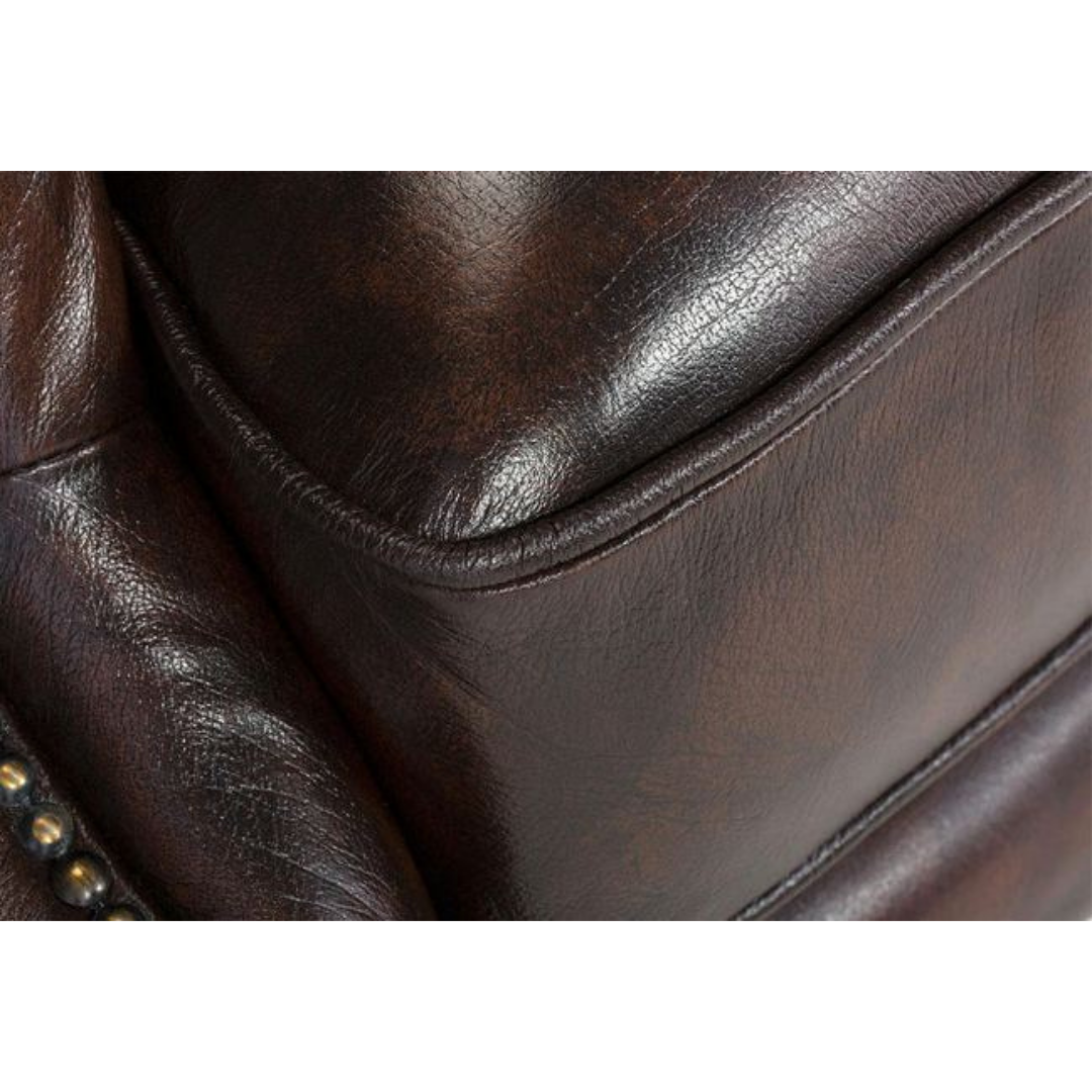 Chesterfield Wing Back Sofa 1 Seater Genuine Leather Brown