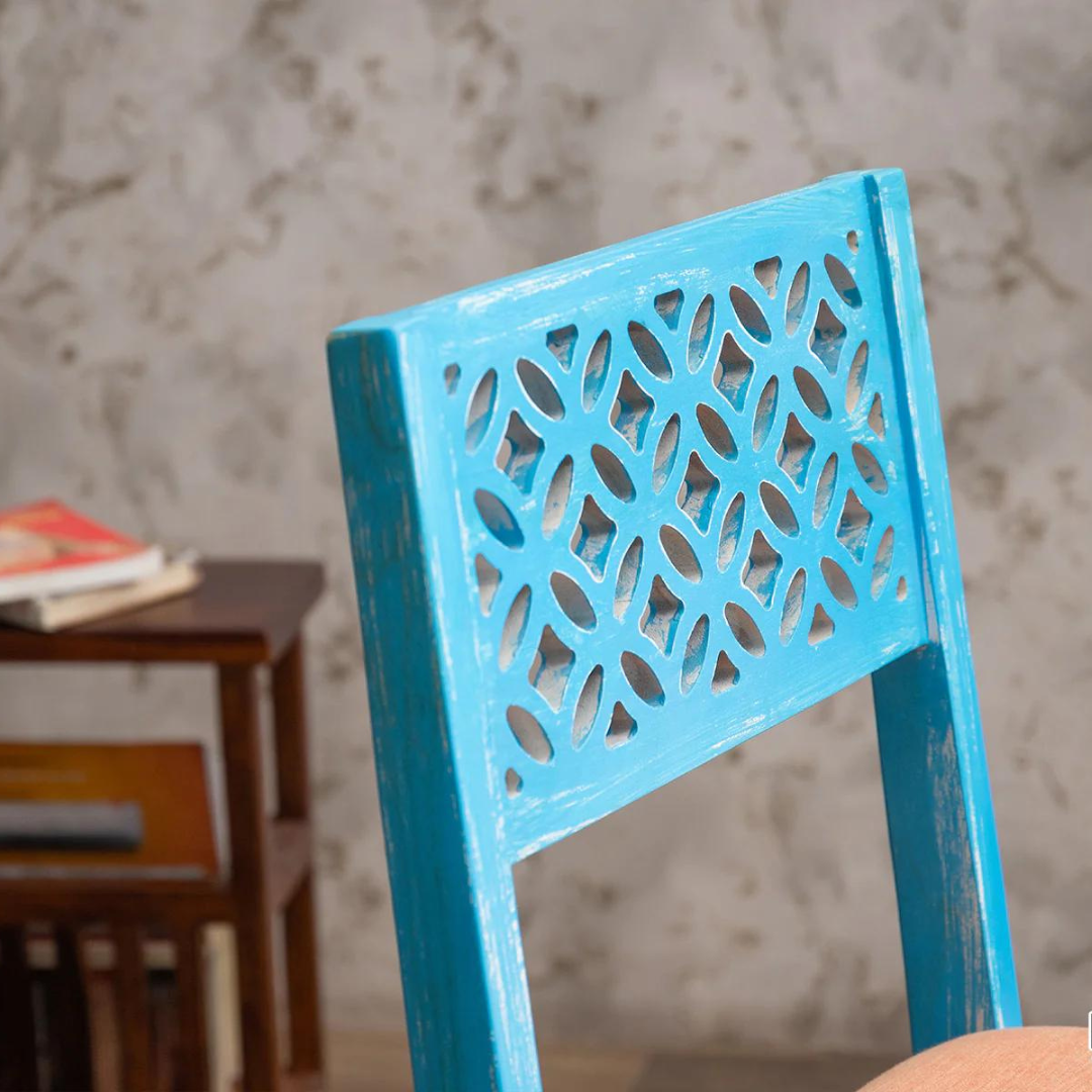 Colonial Acacia Wood Bar Chair | Blue Finish