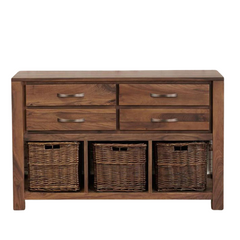 Sheesham Wood Console Table with Drawers & 3 Open Shelves