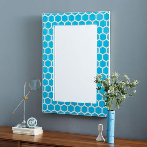 Bone Inlay Hallway Mirror - Honeycomb Pattern