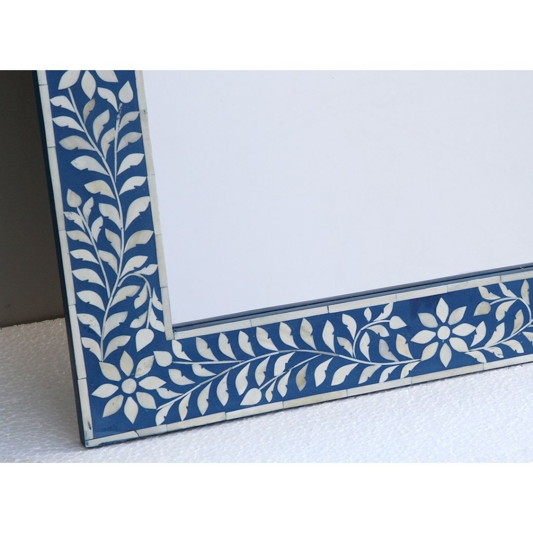 Bone Inlay Blue Floral Large Wall Mirror