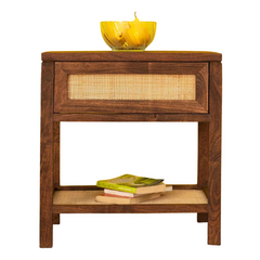 Acacia Wood Side Table - 1 Drawer Cane Table