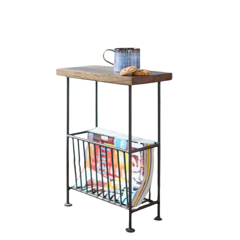 Classic Sheesham Wood Side Table with Black Iron Frame