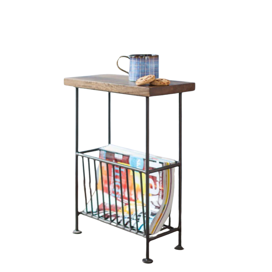 Classic Sheesham Wood Side Table with Black Iron Frame