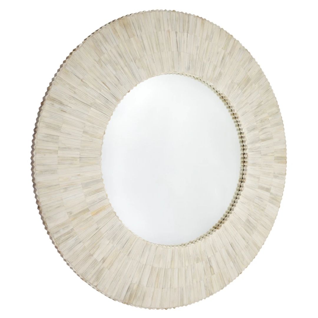 Bone Inlay Geometric White Wall Mirror