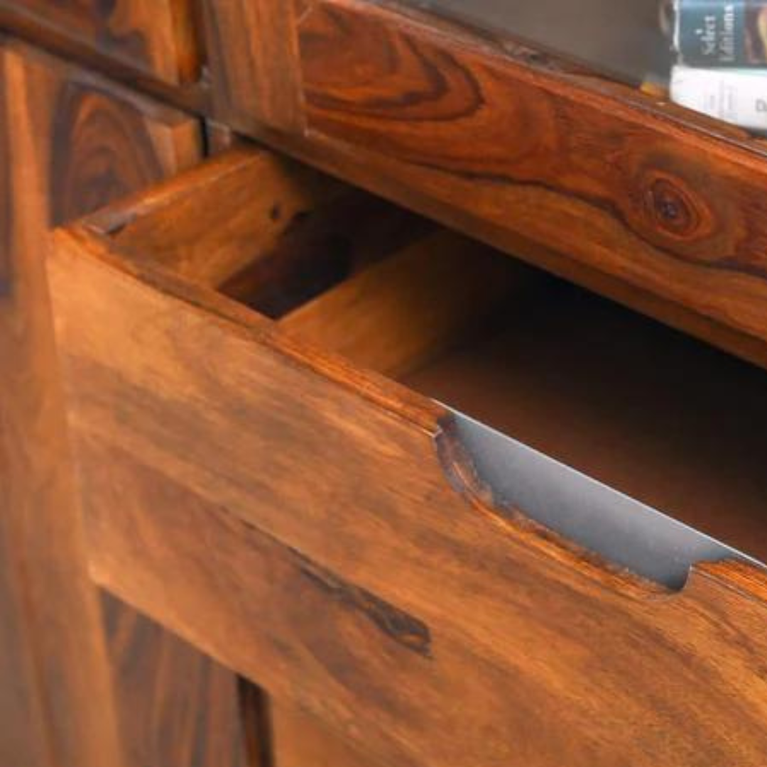 Classic Sheesham Wood Natural Finish Bar Cabinet