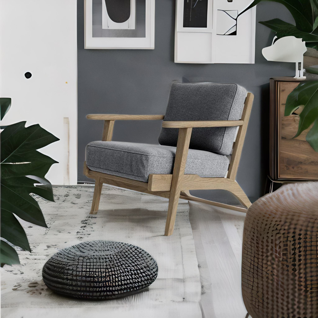 Colonial Acacia Wood Upholstered Arm Chair