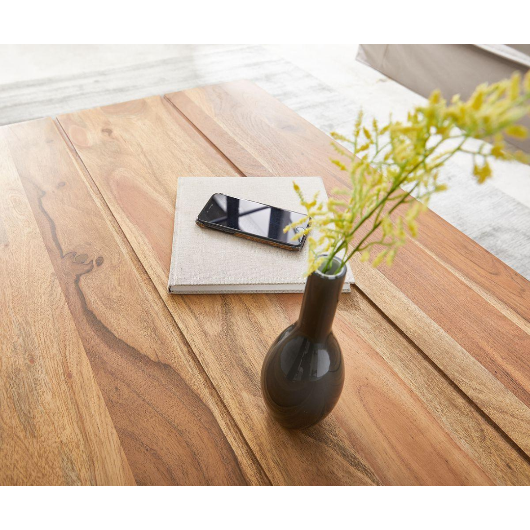 Acacia Wood Coffee Table with Black Iron Frame