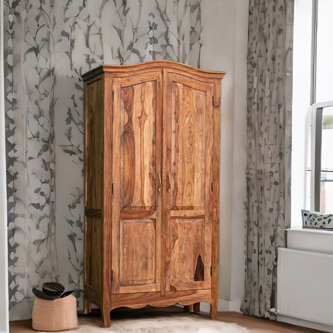 Classic Sheesham Wood 2 Doors with Shelves Wardrobe