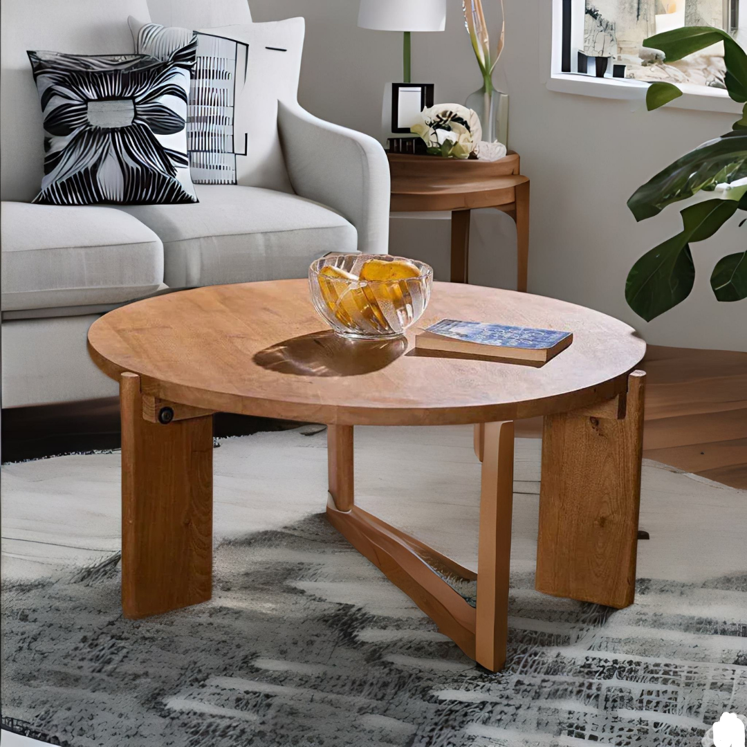 Handcrafted Solid Wood Circular Coffee Table