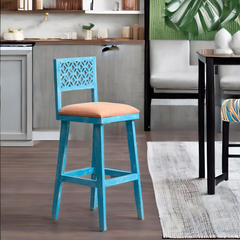 Colonial Acacia Wood Bar Chair | Blue Finish