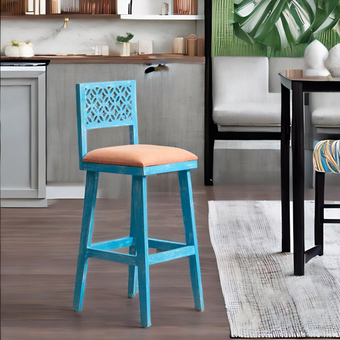 Colonial Acacia Wood Bar Chair | Blue Finish