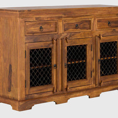 Metal Jali & Wooden Sideboard Cabinet