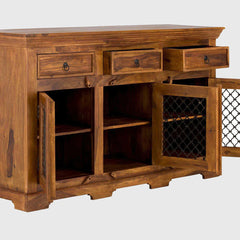 Metal Jali & Wooden Sideboard Cabinet