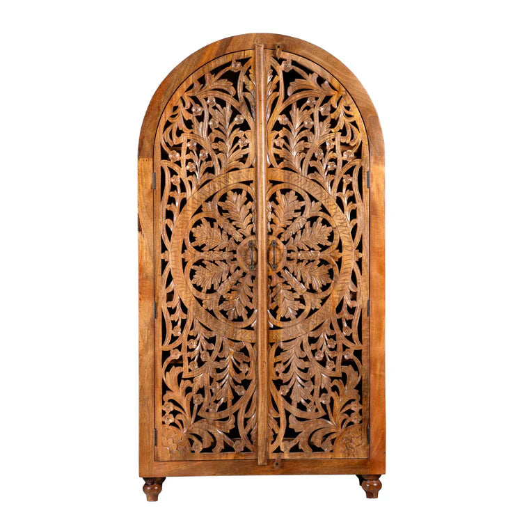 Cairo Hand Carved Floral Arched Mango Wood Wardrobe
