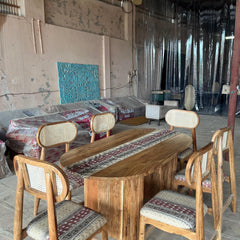 Rattan Modern Solid Acacia Wood Dining Table Set - 4 Seater, 6 Seater - All Sizes