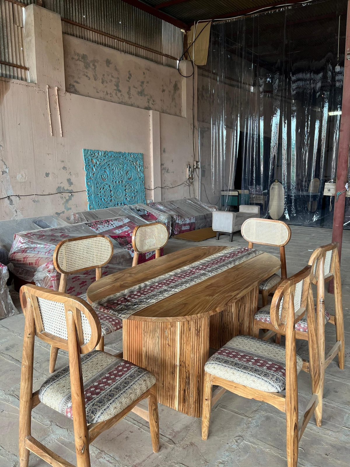 Rattan Modern Solid Acacia Wood Dining Table Set - 4 Seater, 6 Seater - All Sizes