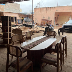 Rattan Modern Solid Acacia Wood Dining Table Set - 4 Seater, 6 Seater - All Sizes