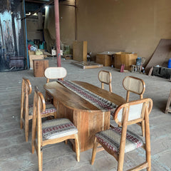 Rattan Modern Solid Acacia Wood Dining Table Set - 4 Seater, 6 Seater - All Sizes