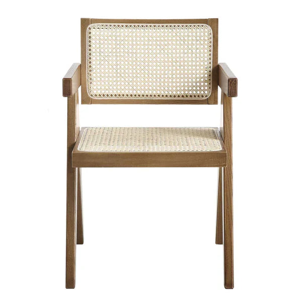 Classic Rattan Solid Wood Arm  Chair - Light Walnut Finish