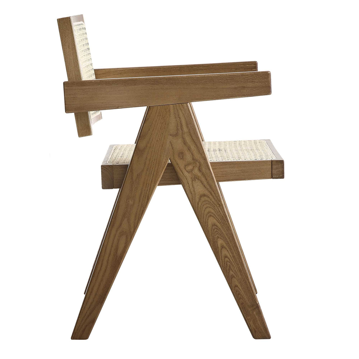 Classic Rattan Solid Wood Arm  Chair - Light Walnut Finish