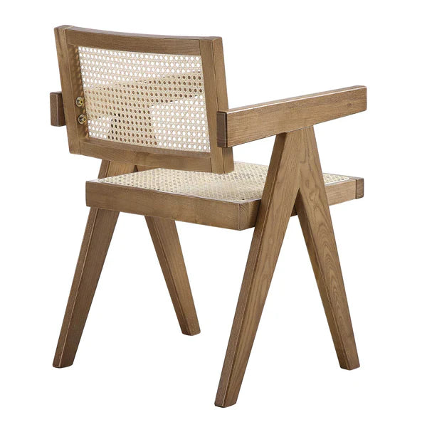 Classic Rattan Solid Wood Arm  Chair - Light Walnut Finish