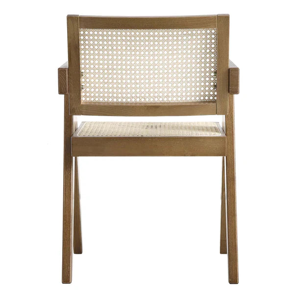 Classic Rattan Solid Wood Arm  Chair - Light Walnut Finish